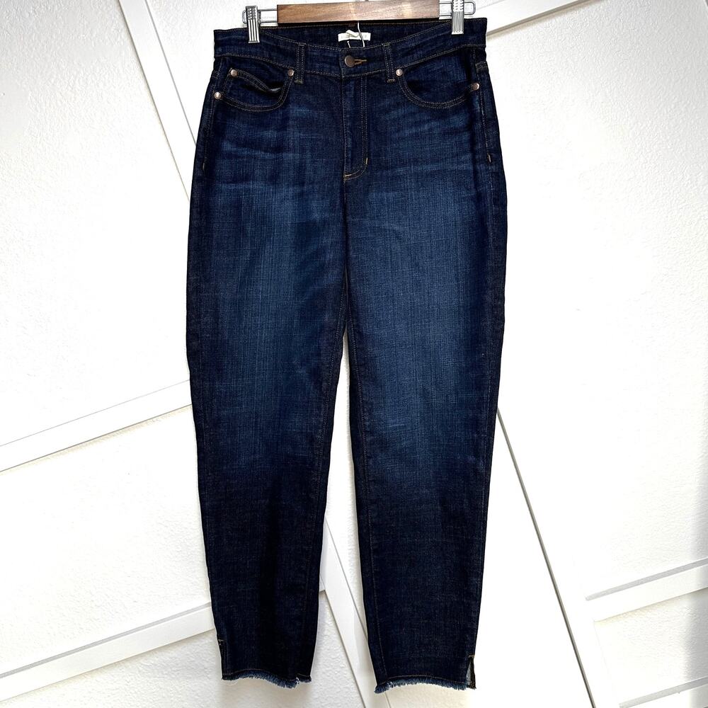 Eileen Fisher Straight Leg Split Fray Hem Dark Wash Cotton Blend Jeans Sz: 6